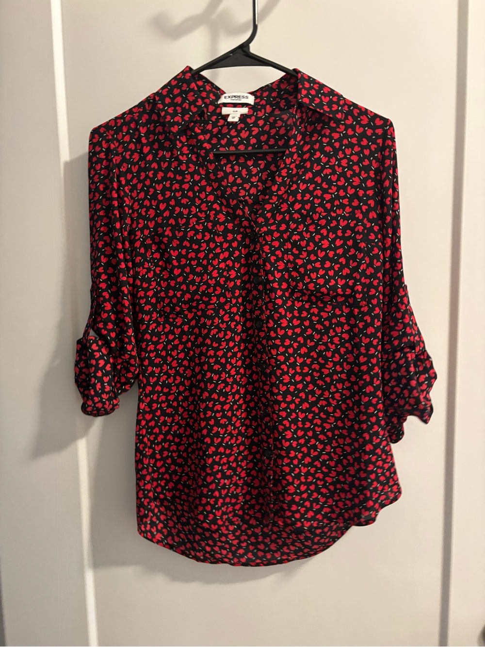 Express Women's Black and Red Printed Blouse